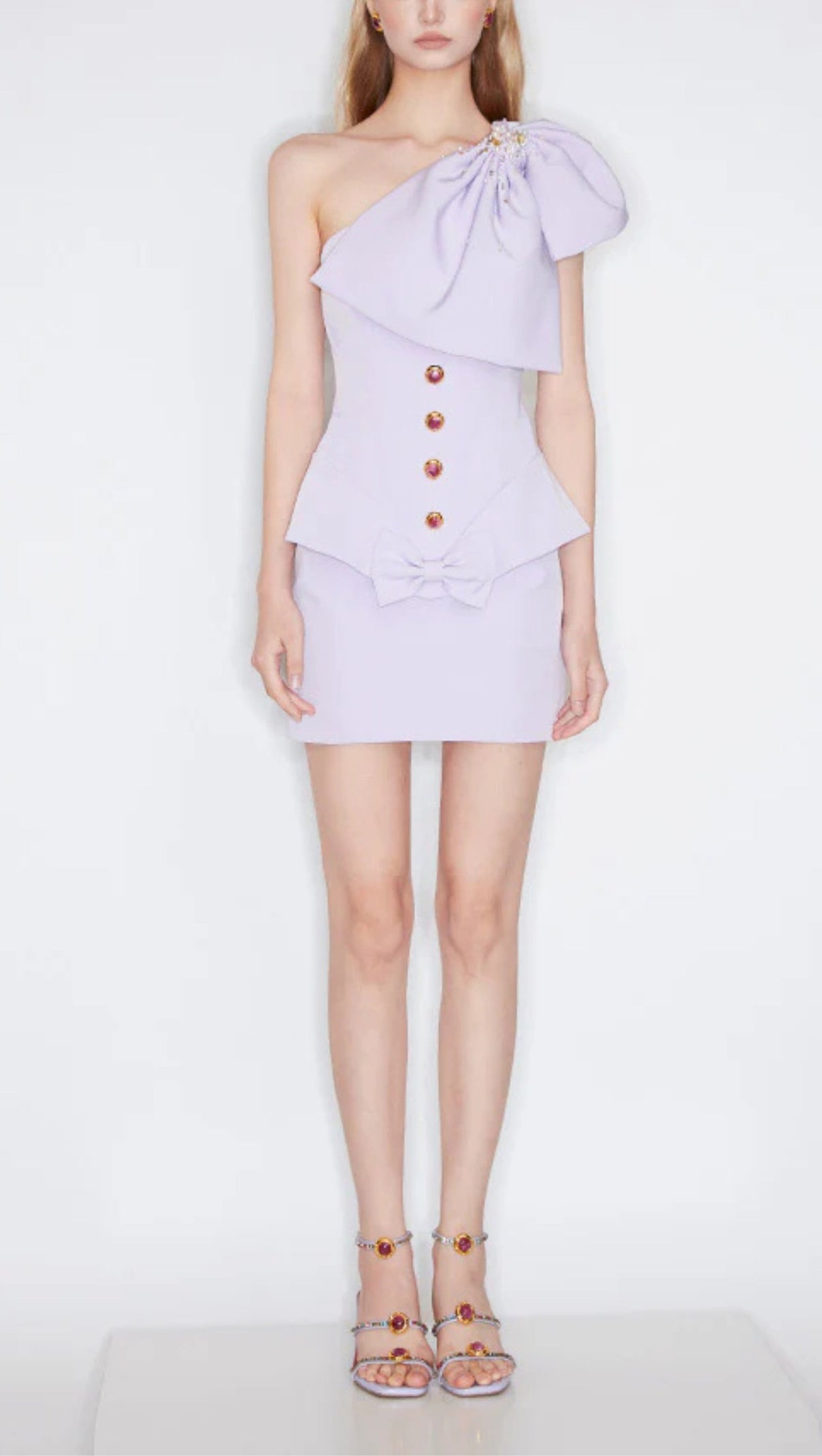 AIIZIE BOWKNOT EMBELLISHED MINI DRESS IN PURPLE - product image