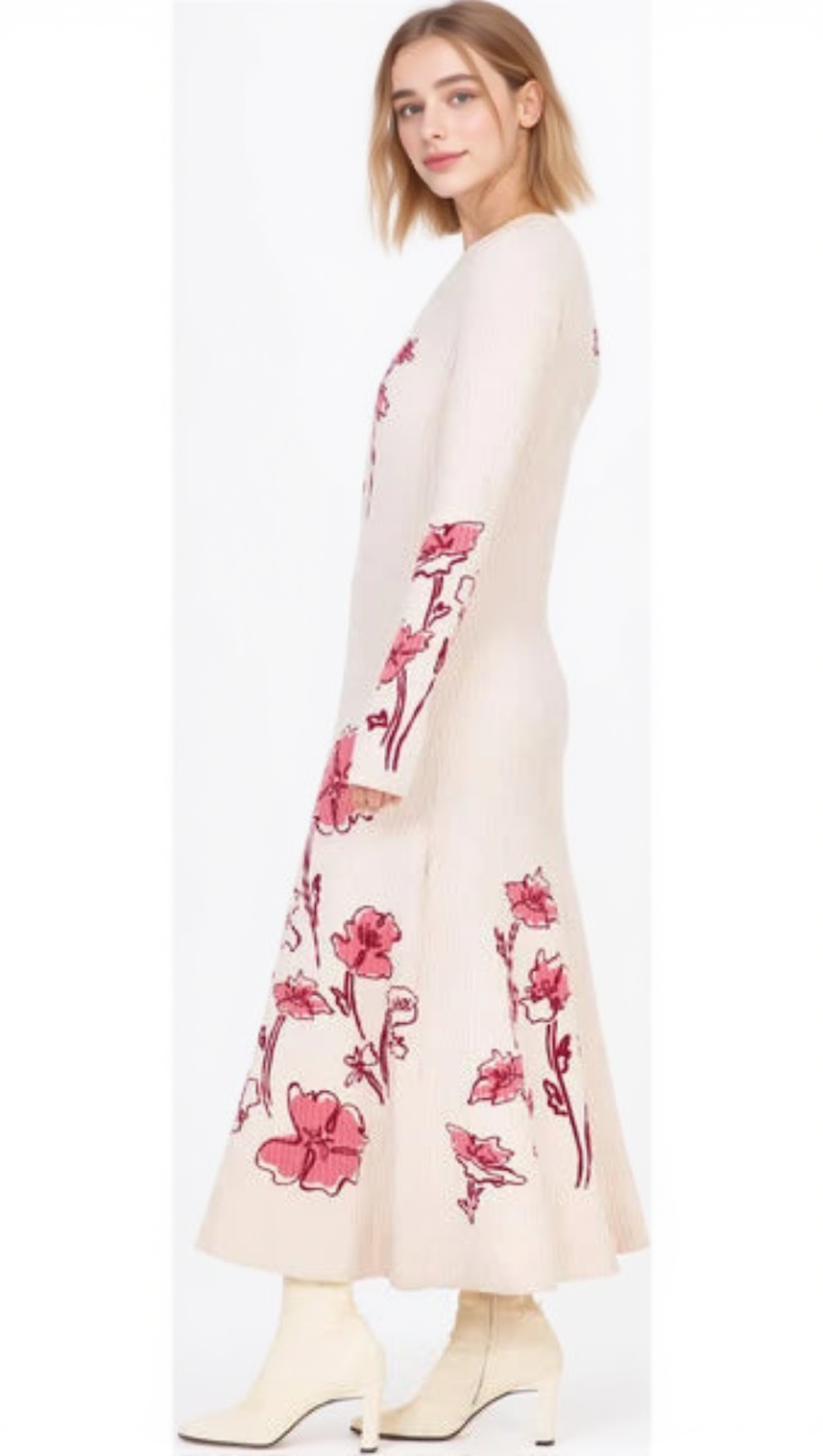 ODETTE STRETCH KNIT MAXI DRESS IN ECRU MULTI