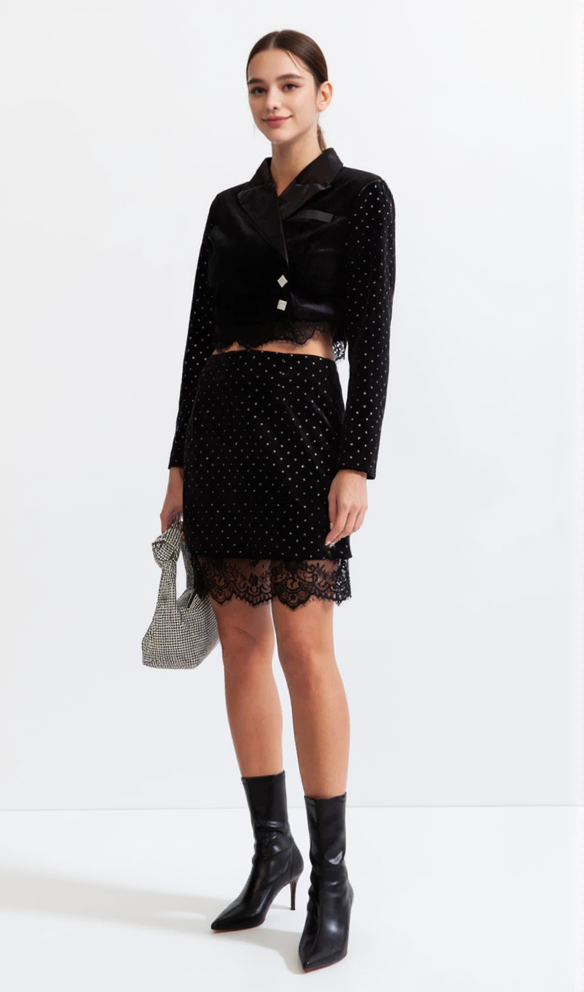 AIIZIE VELVET CO-ORD WITH LACE - product image