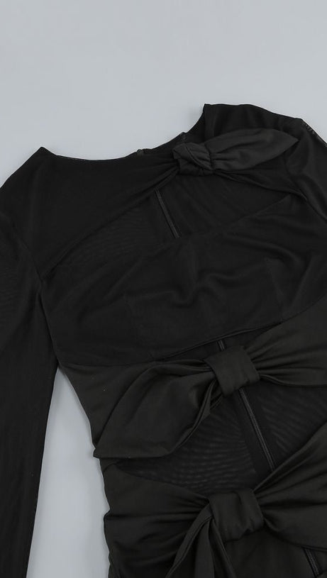 LONG SLEEVE CUTOUT SPLIT MAXI DRESS