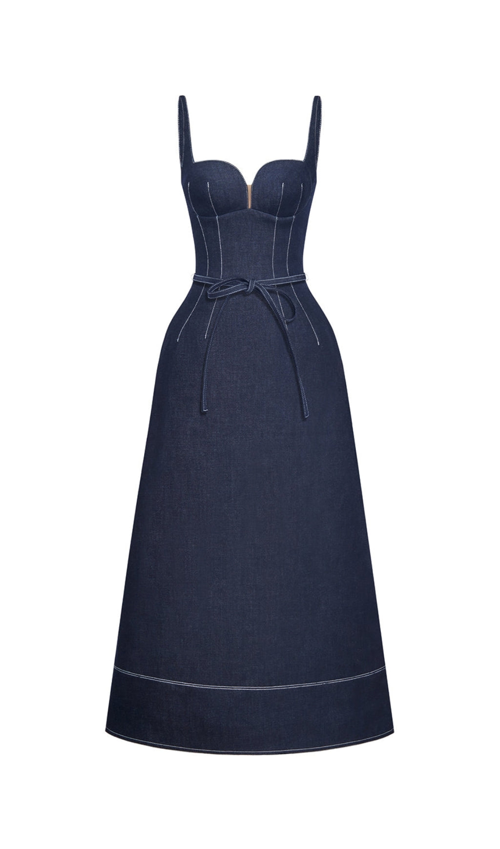 ABITO MIDI IN DENIM SENZA MANICHE A TRAPEZIO BLU