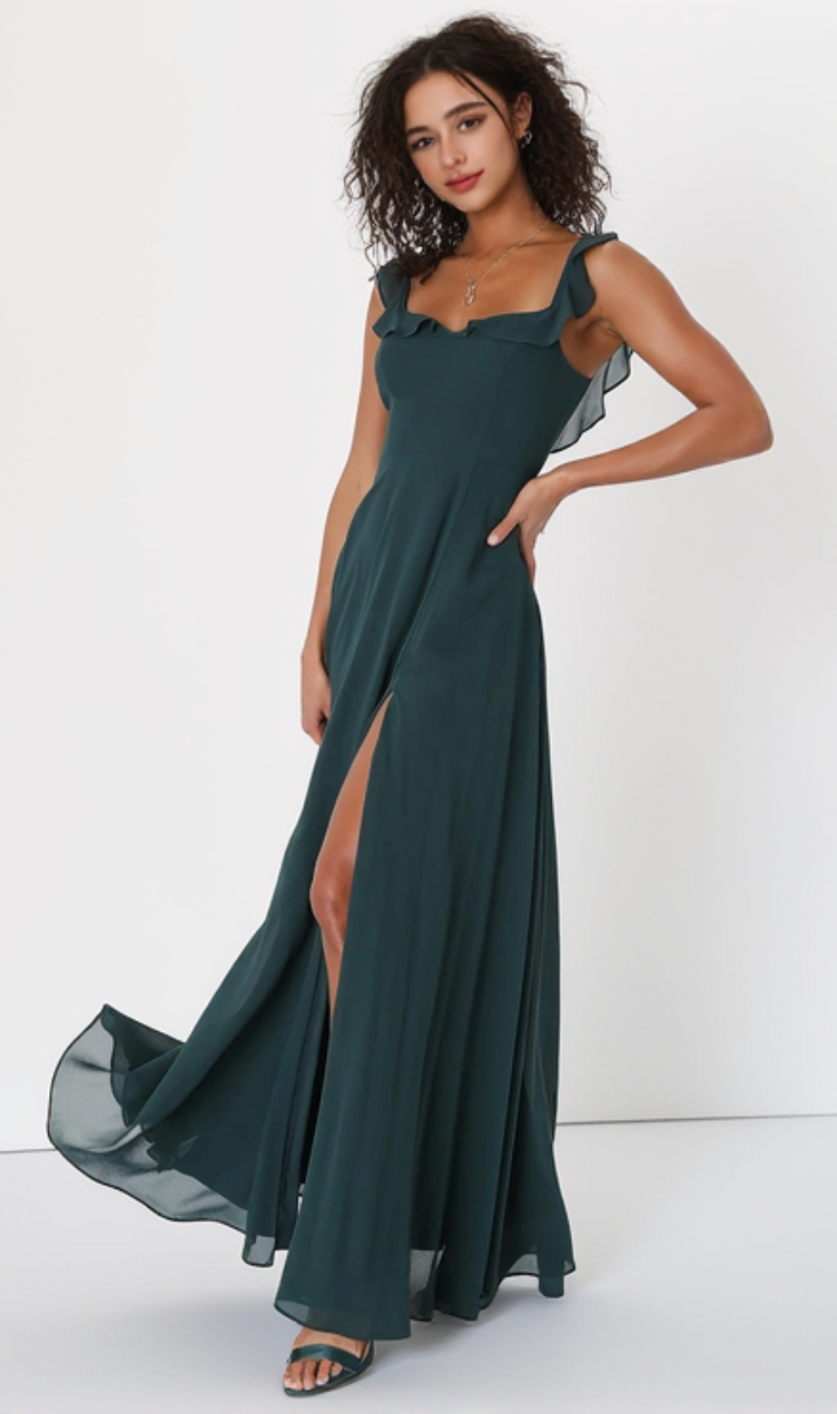 Dreamy Admiration Emerald Green Ruffled Maxi Dress