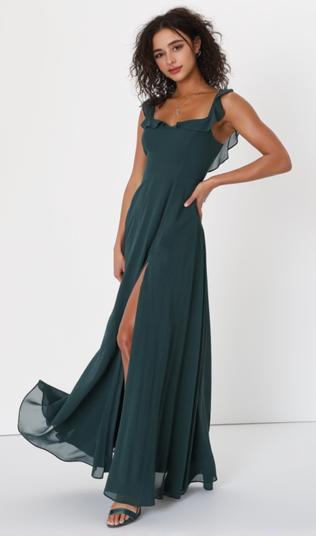 DREAMY ADMIRATION EMERALD GREEN RUFFLED MAXI DRESS