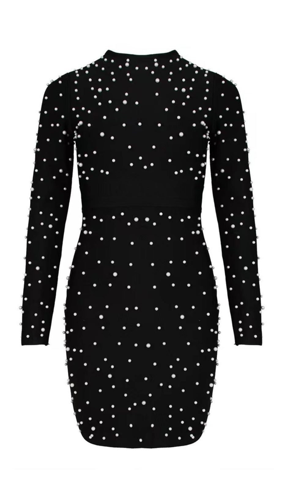 MINI ABITO BENDAGGIO A MANICHE LUNGHE CON PERLE