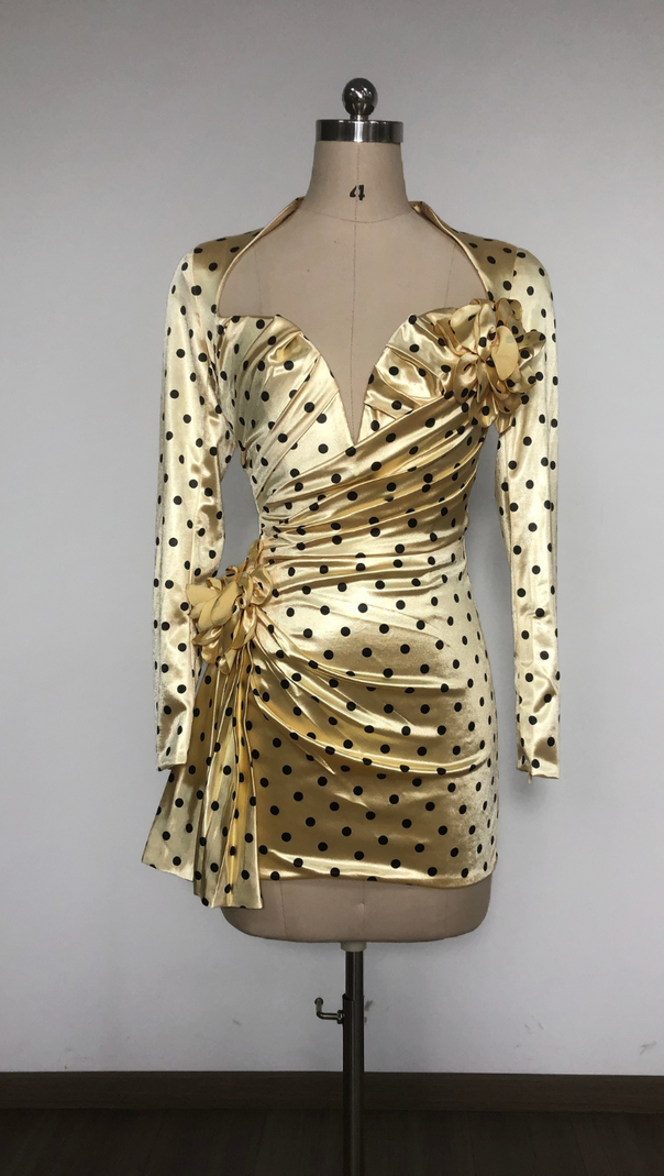 AIIZIE JENNY POLKA DOTS SATIN MINI DRESS IN YELLOW - product image