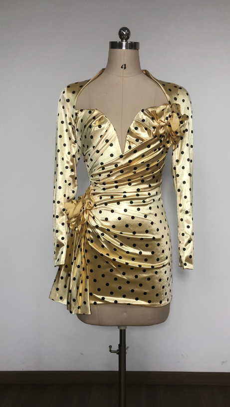 JENNY POLKA DOTS SATIN MINI DRESS IN YELLOW