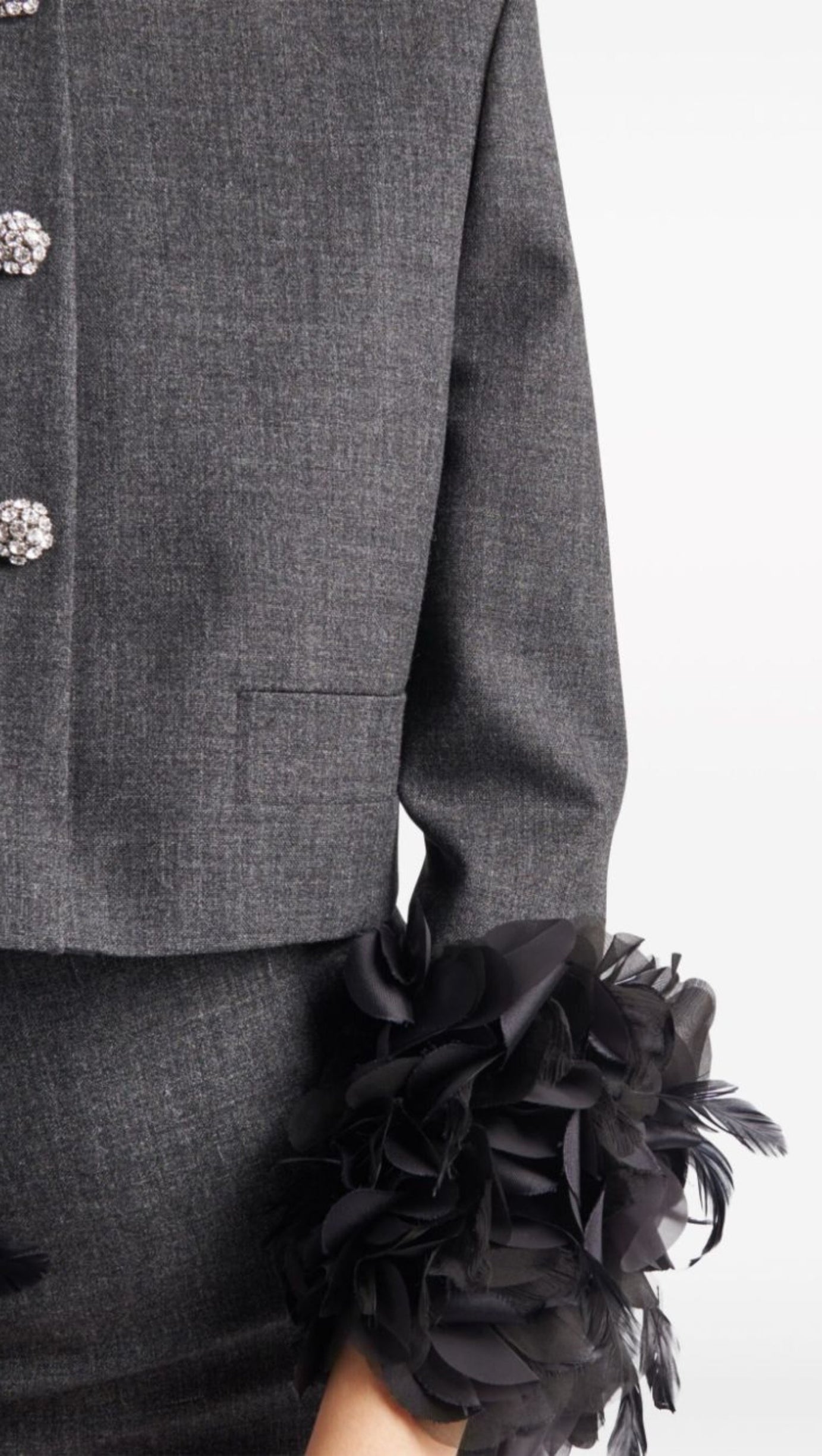 FEATHER-TRIM SINGLE-BREASTED WOOL JACKET