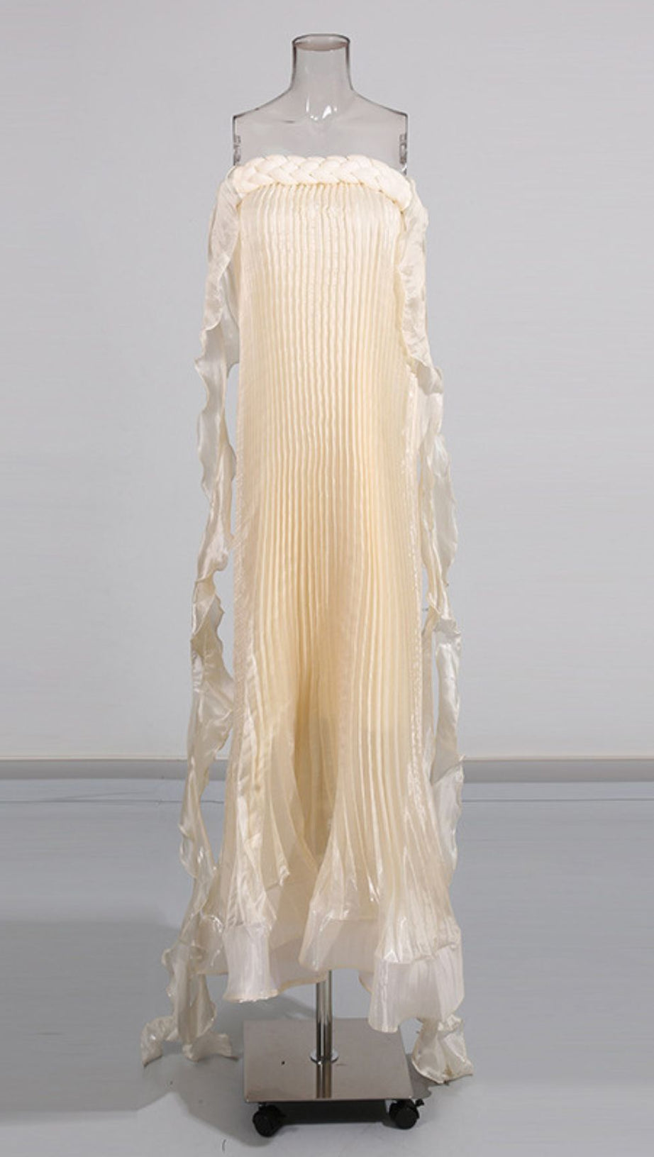 IMOGENE ETHEREAL PLEATED MAXI GOWN | STRAPLESS ELEGANT EVENING DRESS