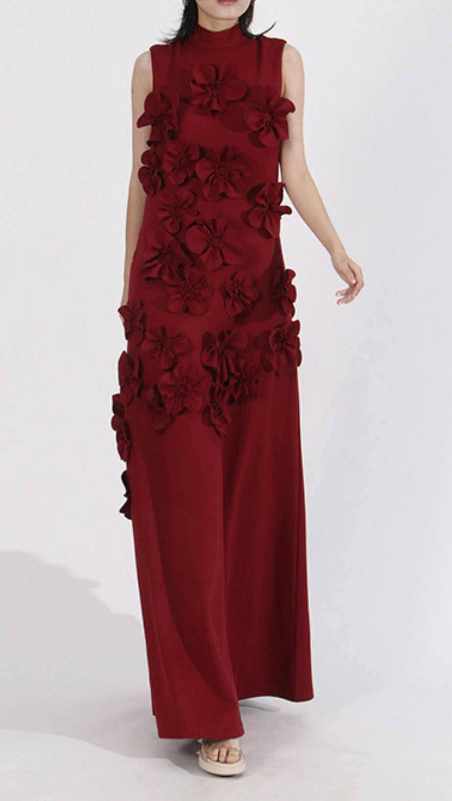 ANNONA RED FLOWER EMBELLISHED MAXI DRESS