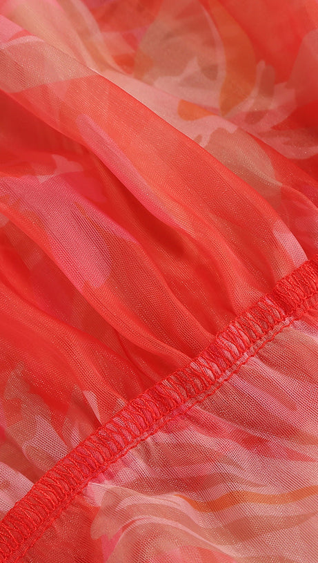 ORANGE FLORAL PRINTED SHEEVELESS HALTER MAXI DRESS