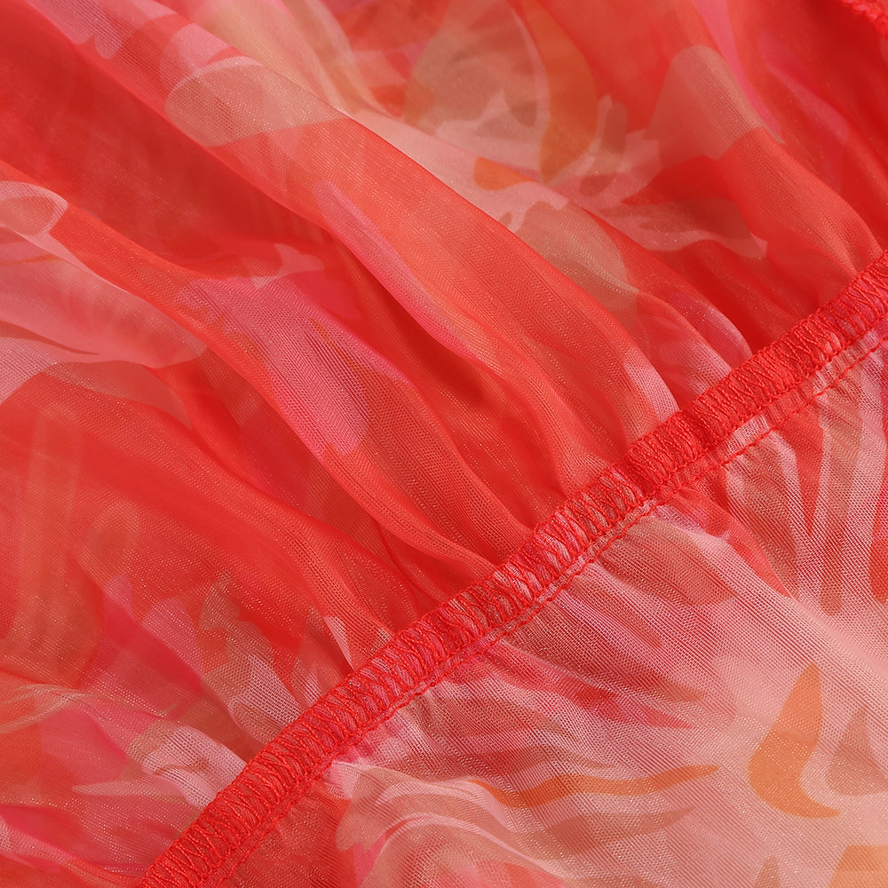 AIIZIE ORANGE FLORAL PRINTED SHEEVELESS HALTER MAXI DRESS - product image
