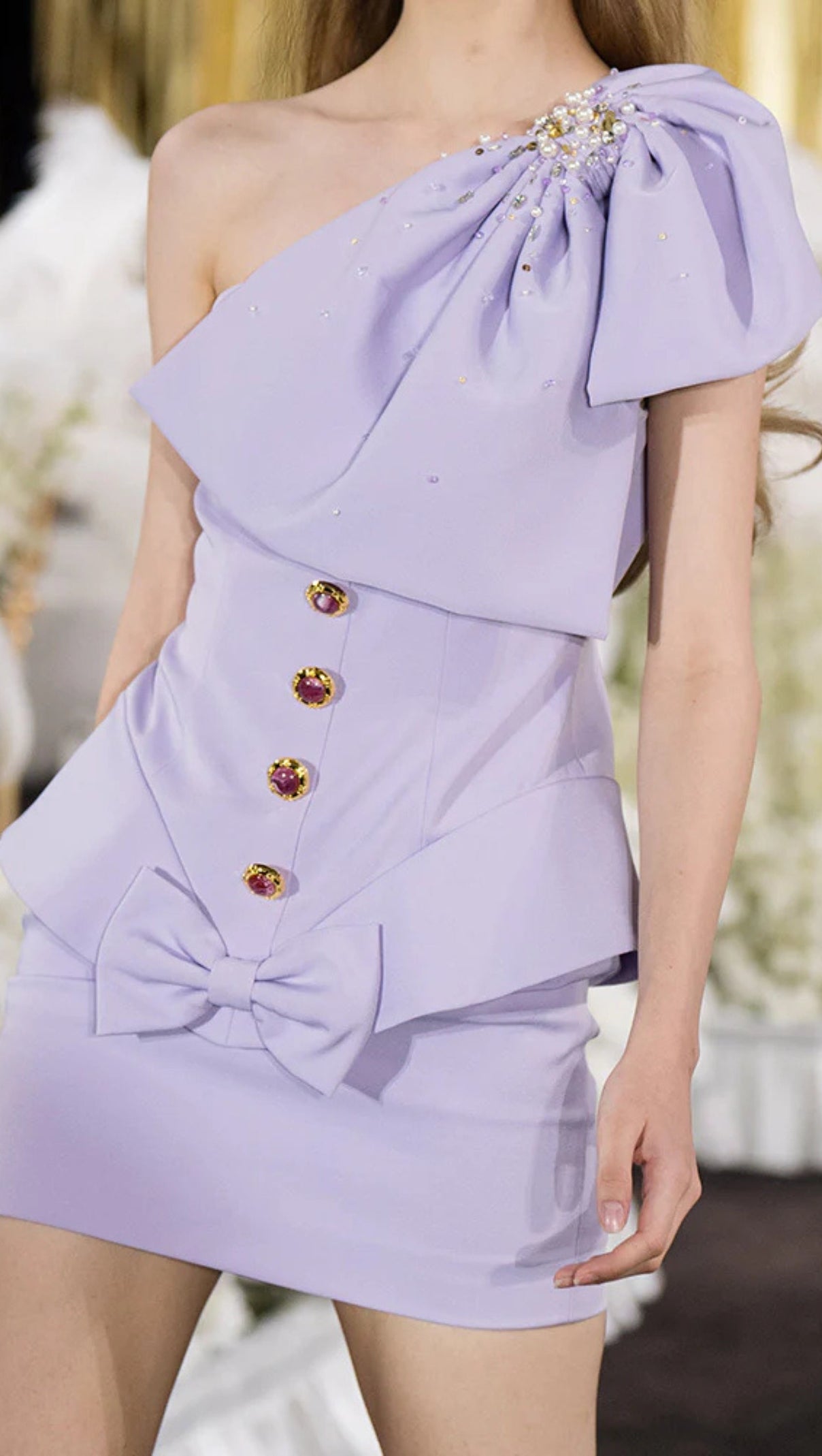 AIIZIE BOWKNOT EMBELLISHED MINI DRESS IN PURPLE - product image
