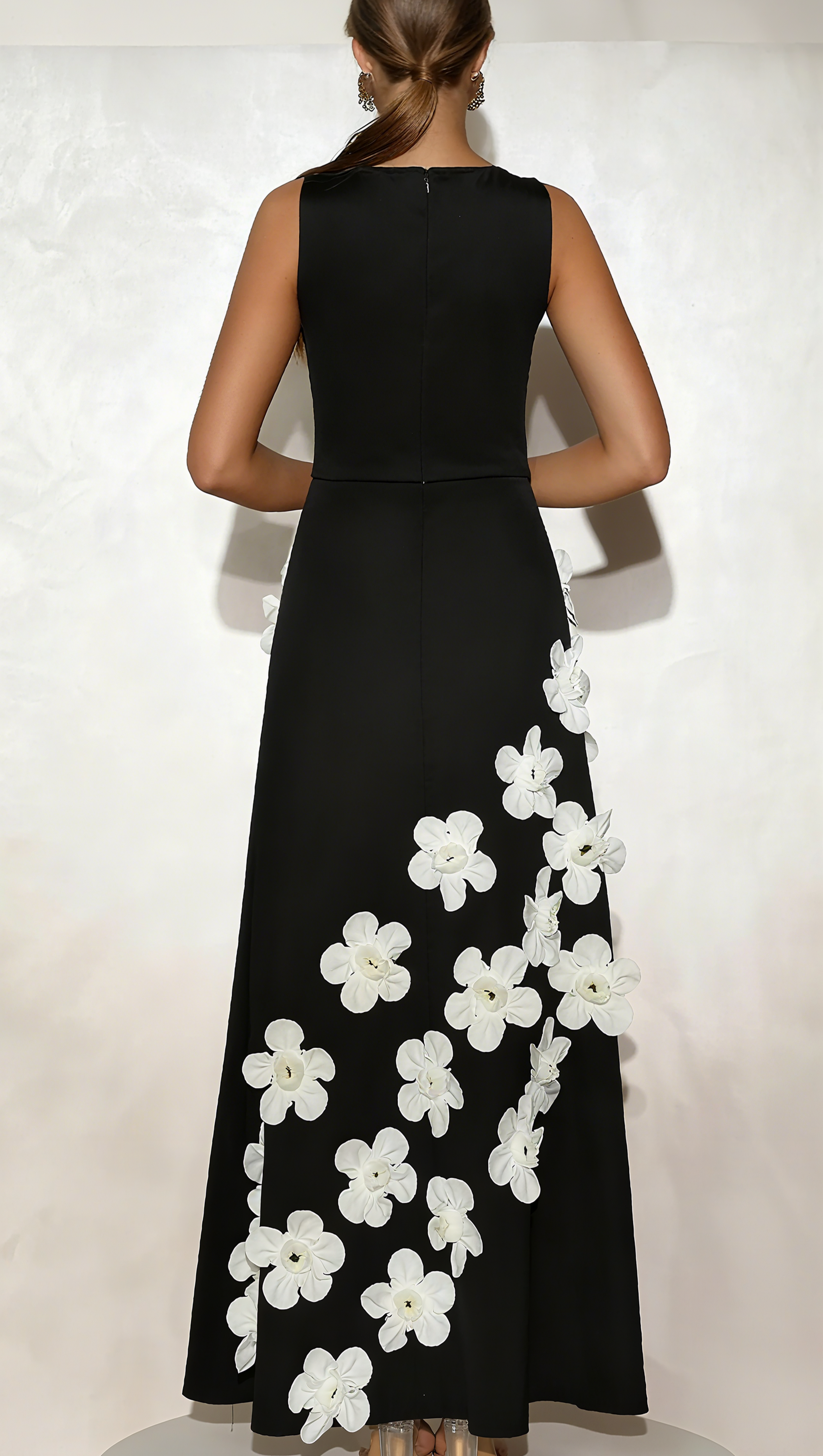 AIIZIE MARCIA 3D FLOWER A-LINE MAXI DRESS IN BLACK - product image