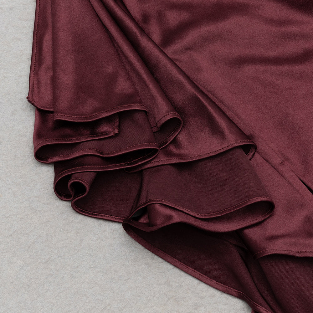 AIIZIE CORNELIA RUCHED HALTER BACKLESS MAXI DRESS IN BROWN - product image