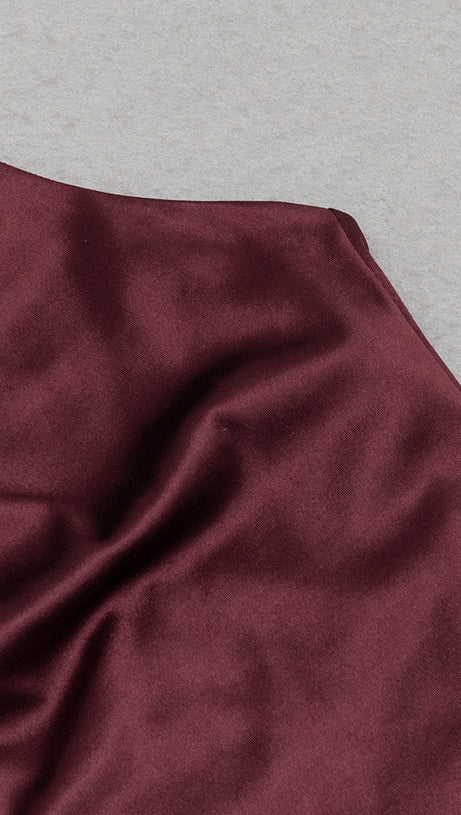 CORNELIA RUCHED HALTER BACKLESS MAXI DRESS IN BROWN