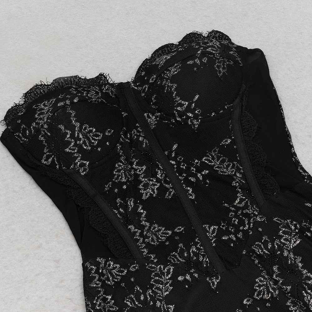 AIIZIE CLAIRE BLACK MESH PATCHWORK STRAPLESS MAXI DRESS - product image