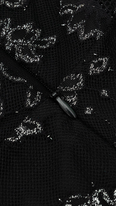 CLAIRE BLACK MESH PATCHWORK STRAPLESS MAXI DRESS