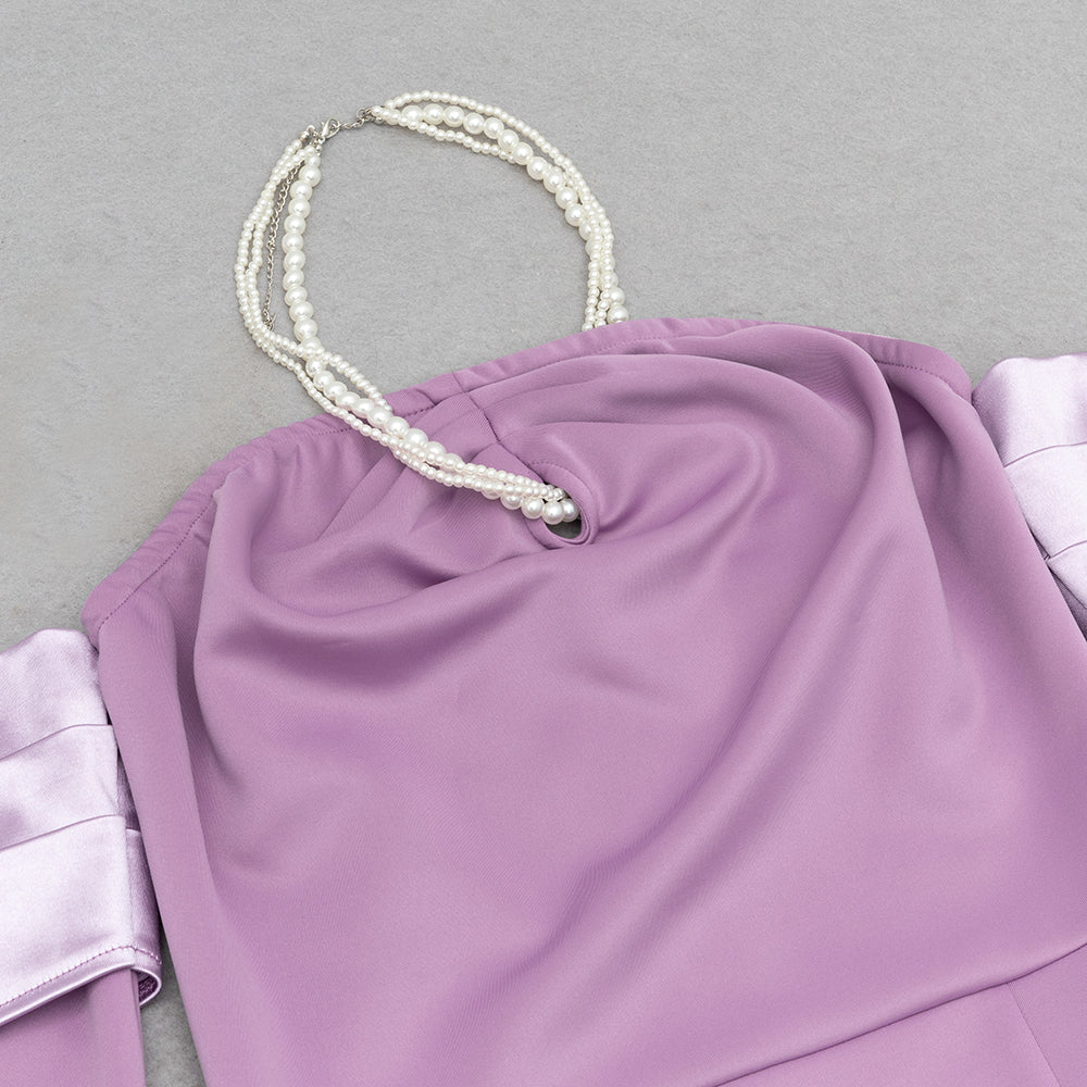 AIIZIE CHARLOTTE OFF-SHOULDER PEARL HALTER MAXI DRESS IN PURPLE - product image