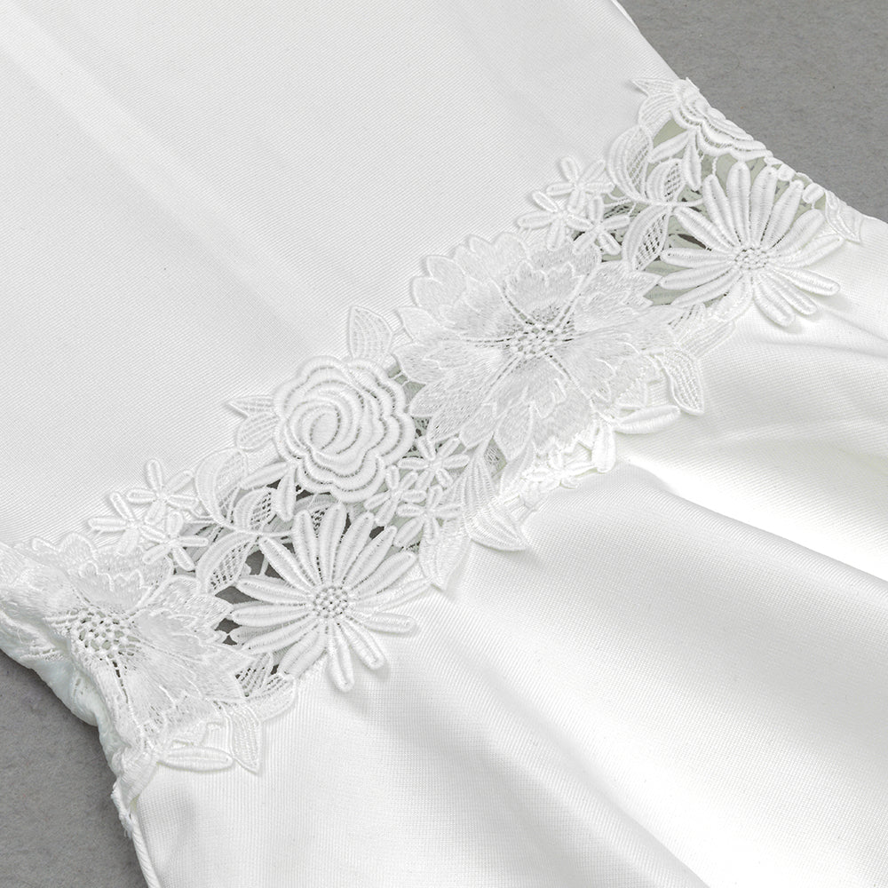 AIIZIE AGATHA MERMAID HEM FLORAL LACE BANDAGE MIDI DRESS IN WHITE - product image