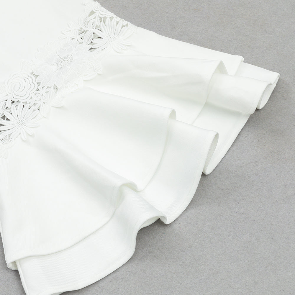 AIIZIE AGATHA MERMAID HEM FLORAL LACE BANDAGE MIDI DRESS IN WHITE - product image