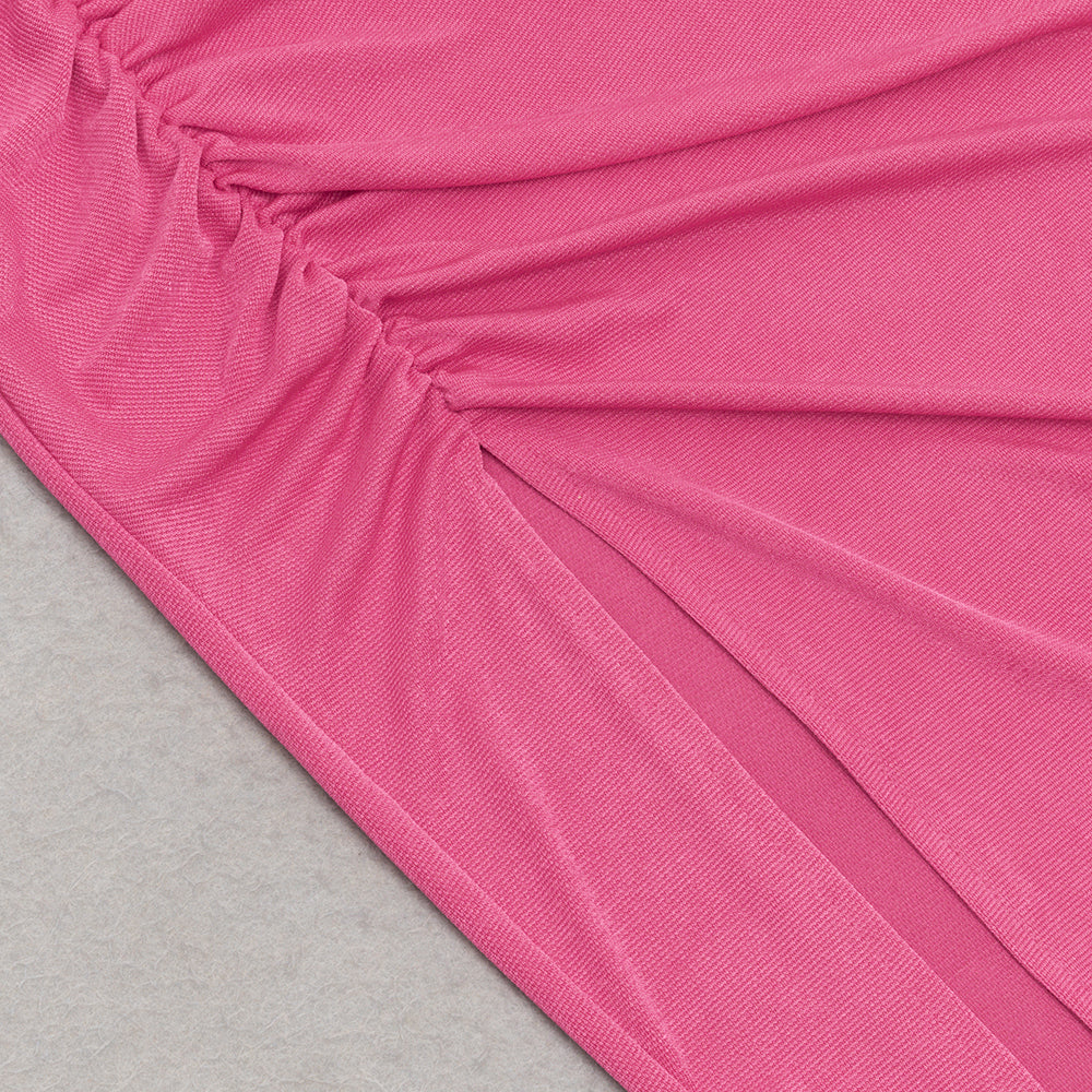 AIIZIE OFF SHOULDER RUCHED SPLIT THIGH DRESS IN PINK - product image