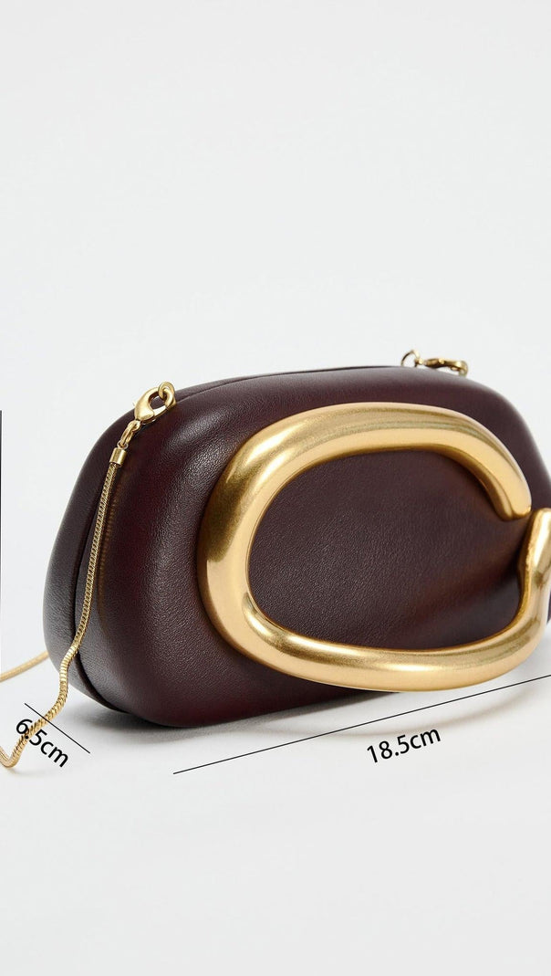 AIIZIE CURVED METAL BOX BAG IN BURGUNDY - product image