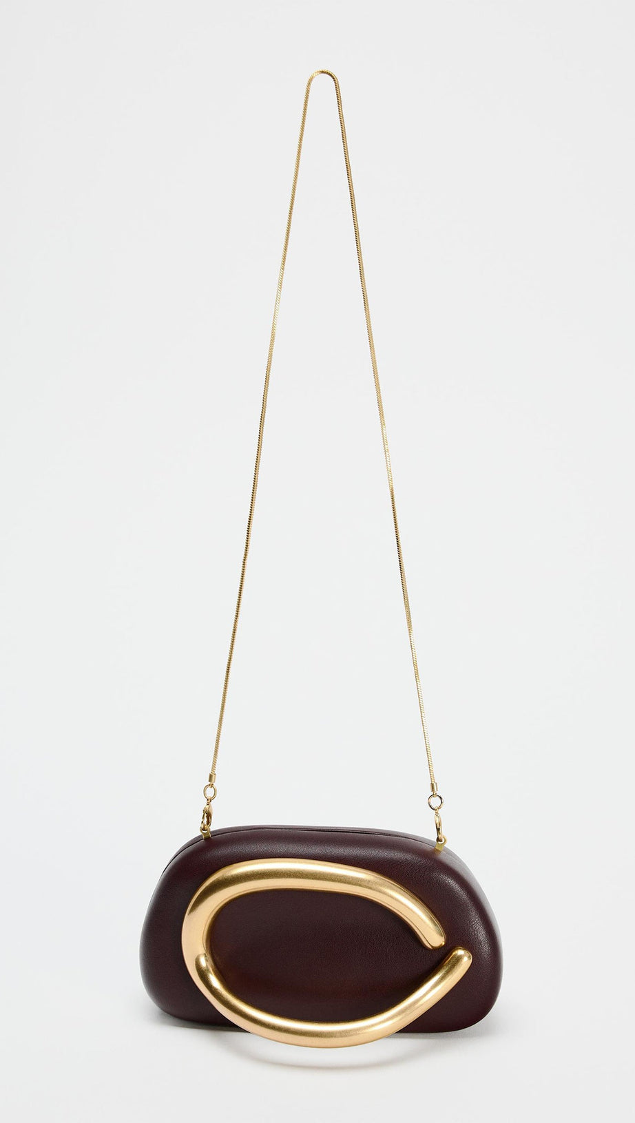 CURVED METAL BOX BAG IN BURGUNDY