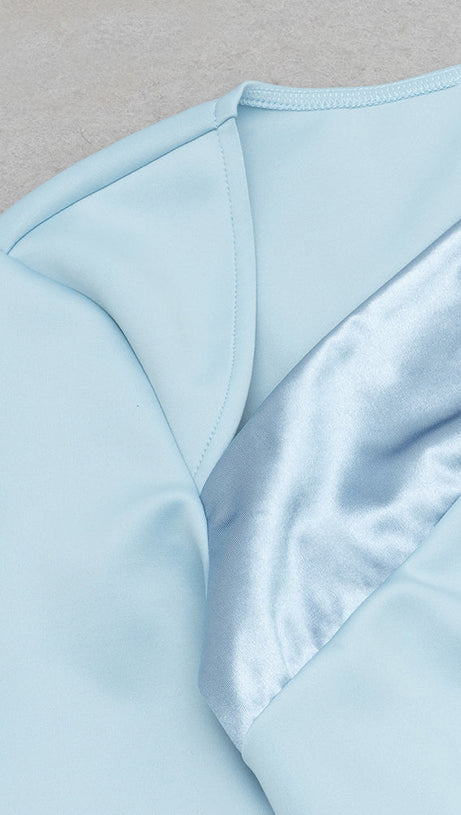 CLARA HIGH SLIT PATCHWORK BODYCON MAXI DRESS IN PALE BLUE