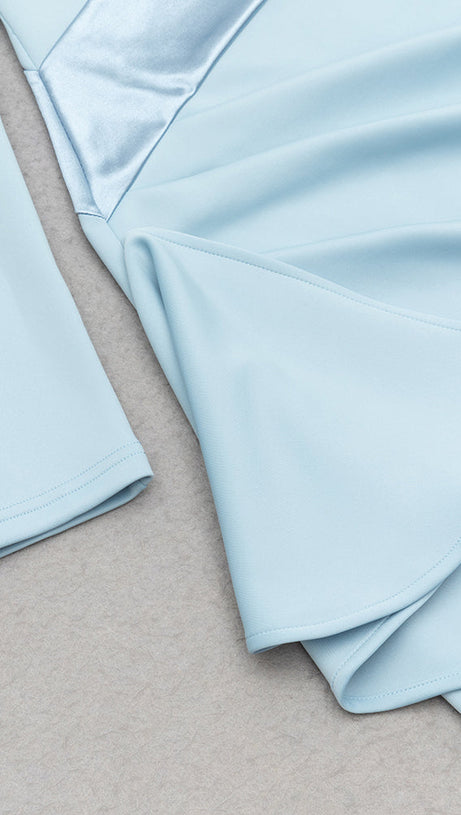 CLARA HIGH SLIT PATCHWORK BODYCON MAXI DRESS IN PALE BLUE