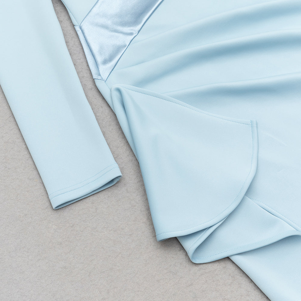 AIIZIE CLARA HIGH SLIT PATCHWORK BODYCON MAXI DRESS IN PALE BLUE - product image
