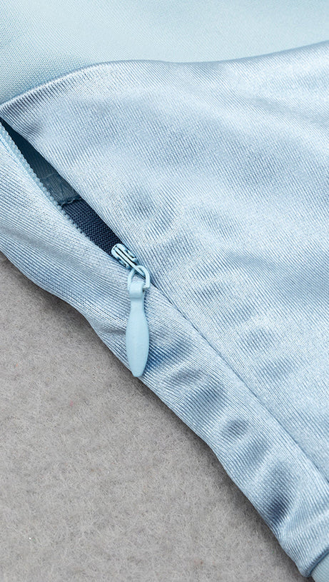 CLARA HIGH SLIT PATCHWORK BODYCON MAXI DRESS IN PALE BLUE