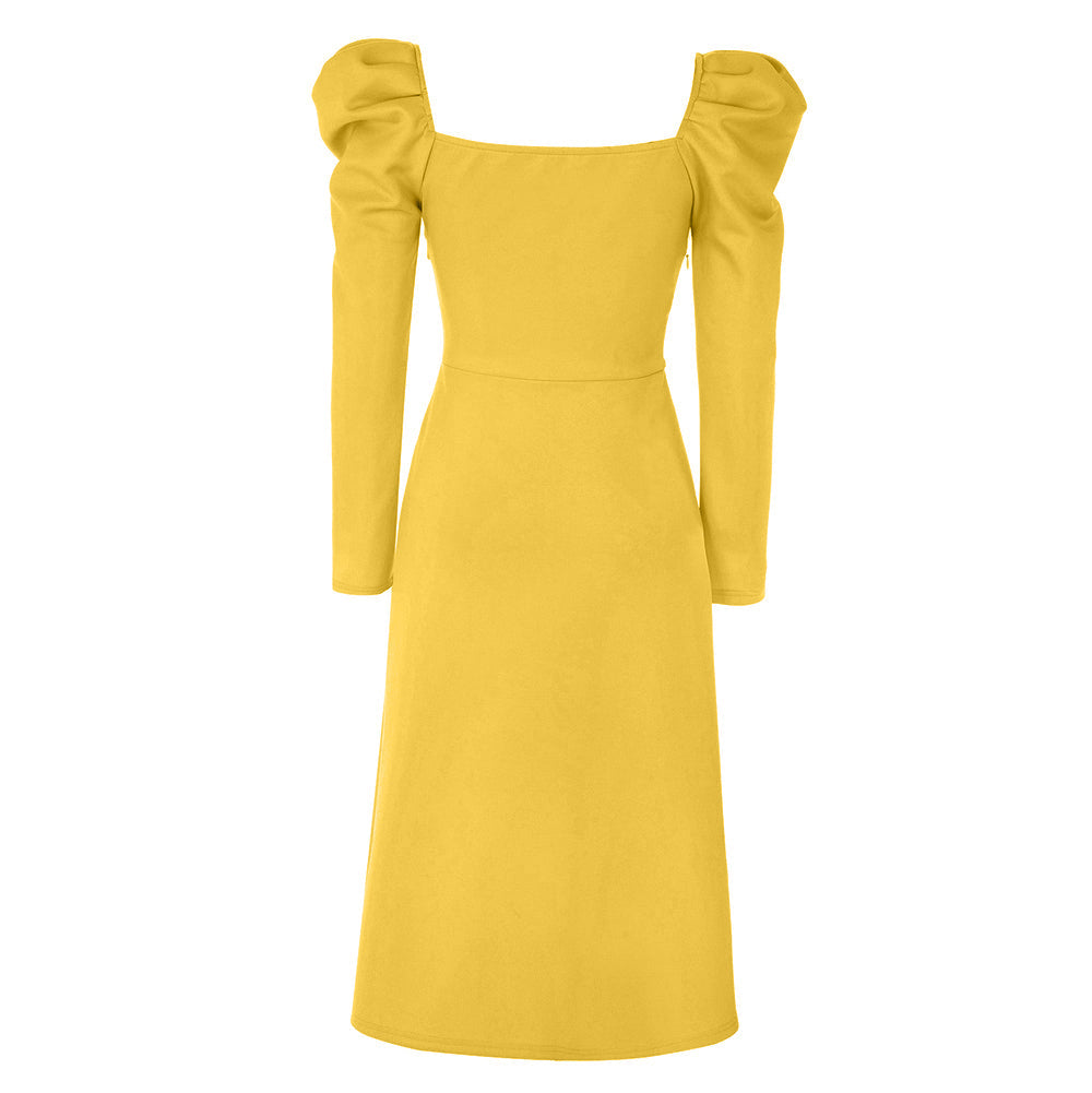AIIZIE TWIST FRONT GIGOT SLEEVE MIDI DRESS IN YELLOW - product image