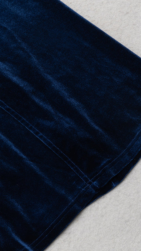 CORAL CUTOUT VELVET BODYCON MAXI DRESS IN DARK BLUE