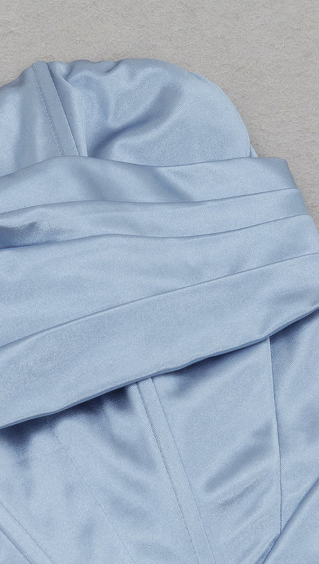 YEDDA GREY RUCHED BODYCON STRAPLESS MAXI DRESS