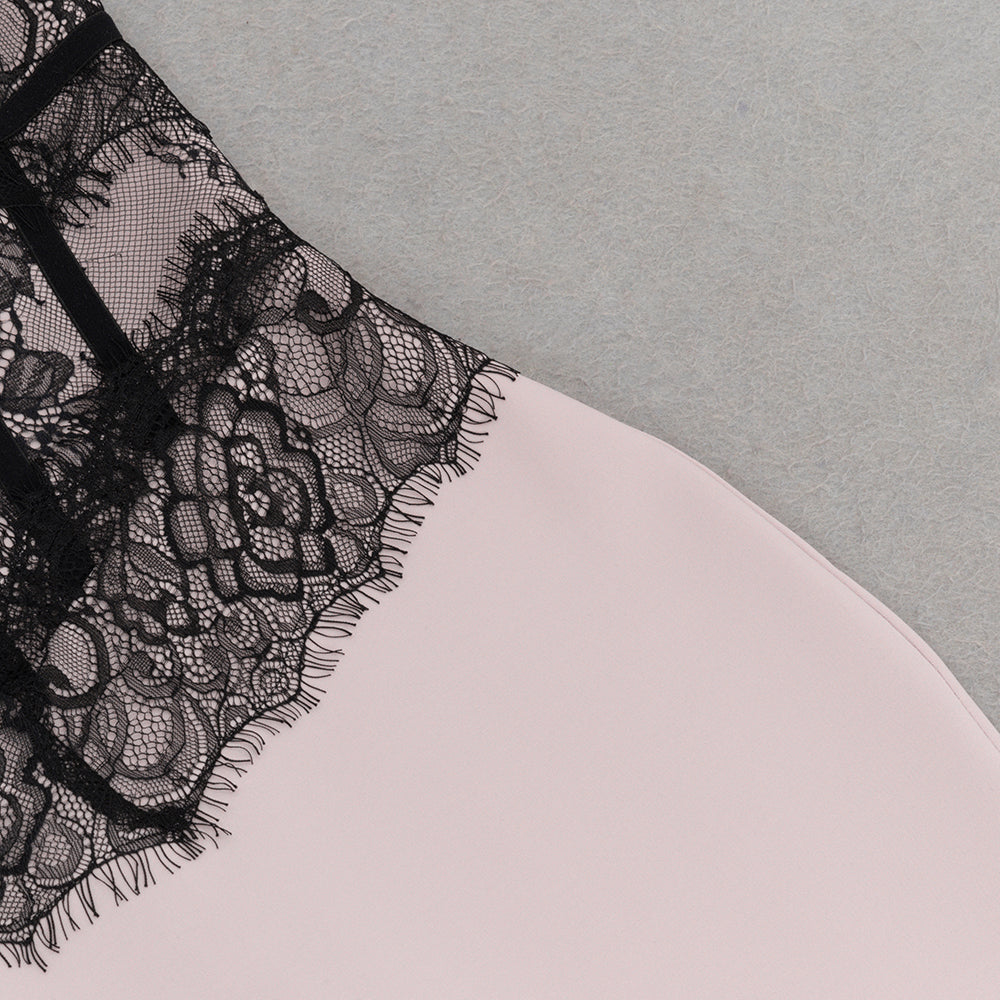 AIIZIE STRAPLESS BLACK LACE CORSET MAXI DRESS IN PINK - product image