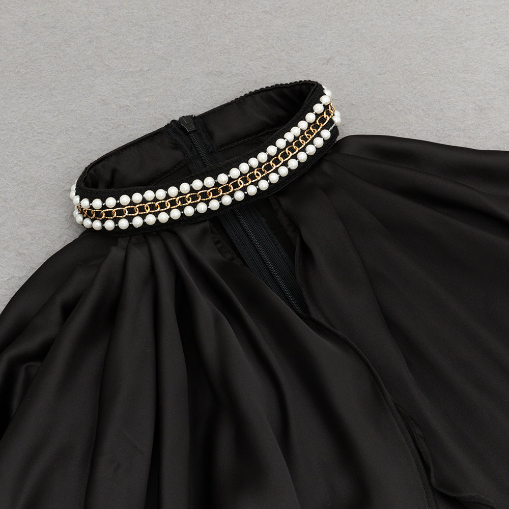 AIIZIE OFF-SHOULDER CRYSTAL HALTER MAXI DRESS IN BLACK - product image