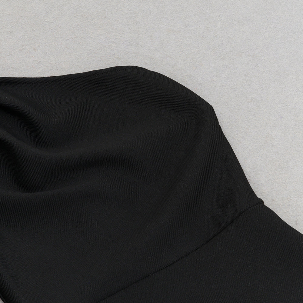 AIIZIE ONE-SHOULDER SATIN BODYCON MIDI DRESS IN BLACK - product image