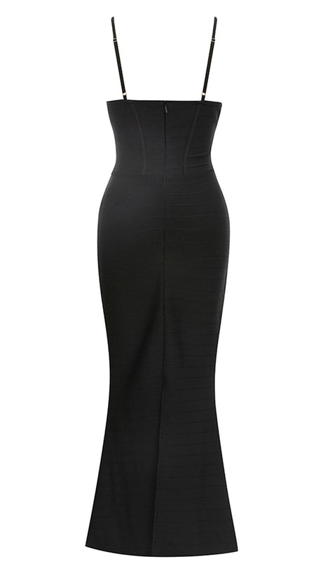 PHOEBE SEQUIN EMBELLISH BACK SPLIT BODYCON MAXI DRESS