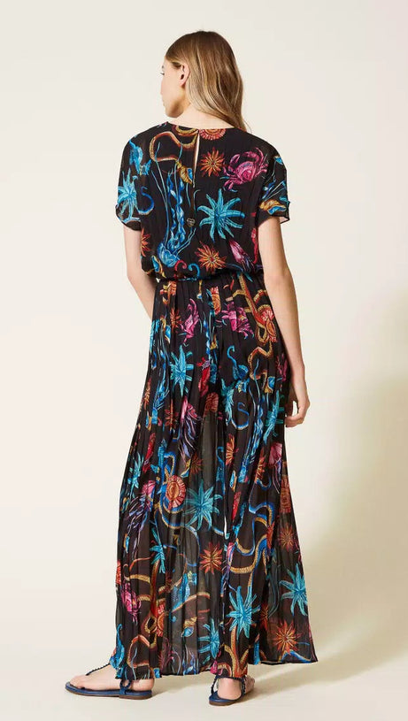 Bedruckter Jumpsuit aus plissiertem Georgette