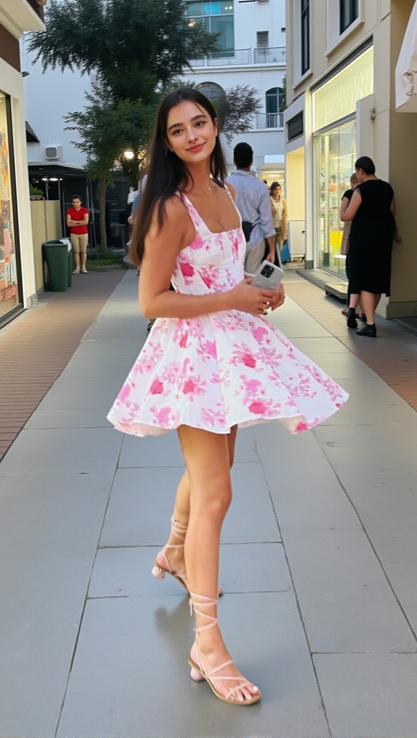 AIIZIE RETALE PINK FLORAL FLARED MINI DRESS - product image