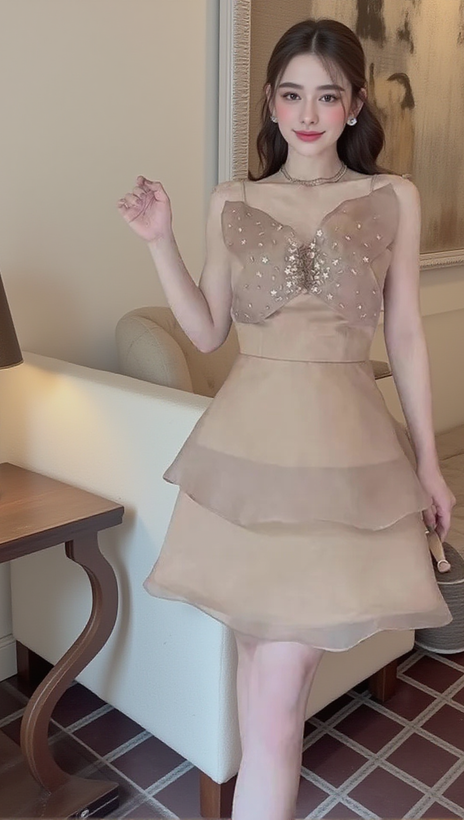 BOW DIAMOND-EMBELLISHED STRAP MINI DRESS