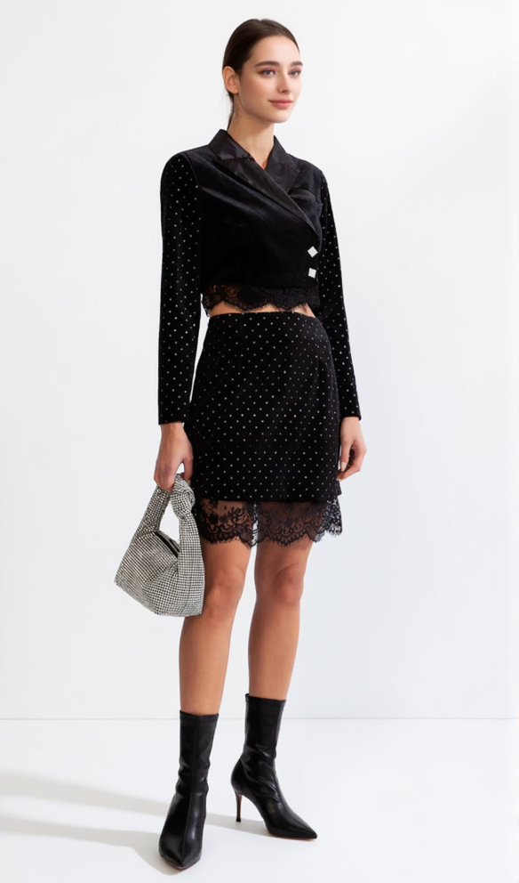 VELVET CO-ORD WITH LACE