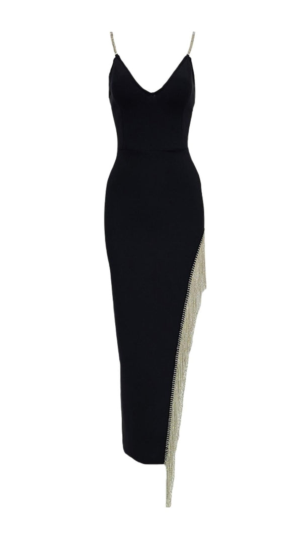 AIIZIE BANDAGE FRINGED MAXI DRESS IN BLACK - product image