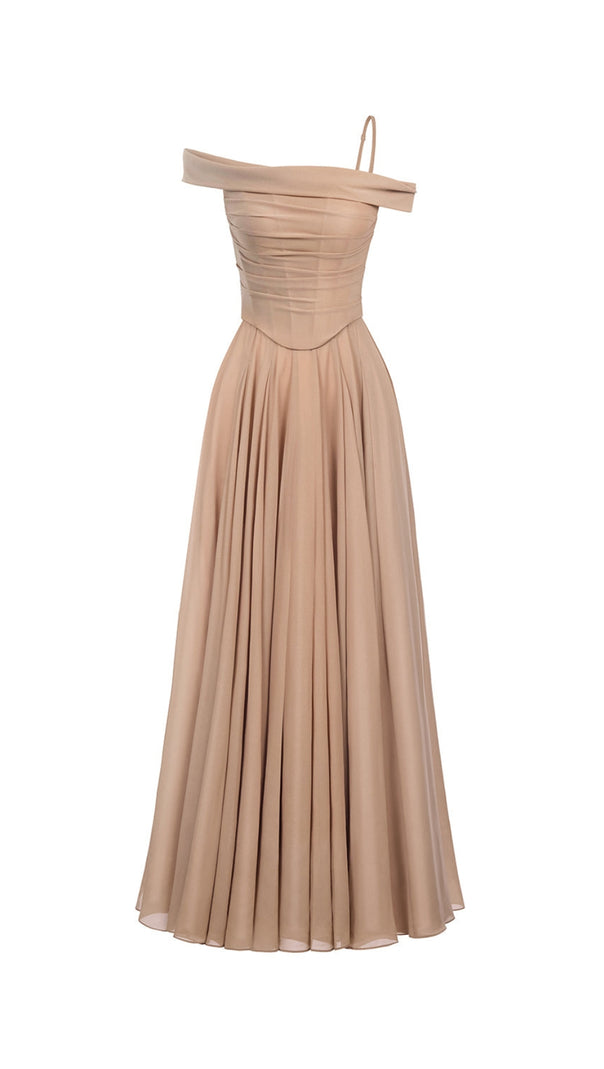 AIIZIE A-LINE DRAPED CHIFFON MAXI DRESS IN NUDE - product image