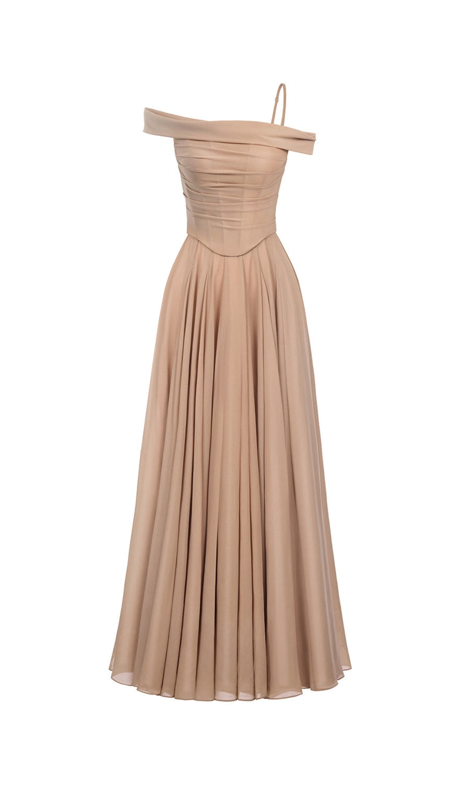 A-line Draped Chiffon maxi Dress in nude