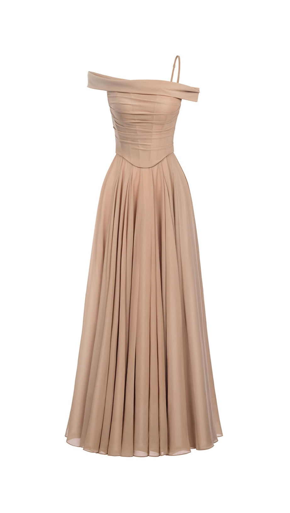 A-LINE DRAPED CHIFFON MAXI DRESS IN NUDE