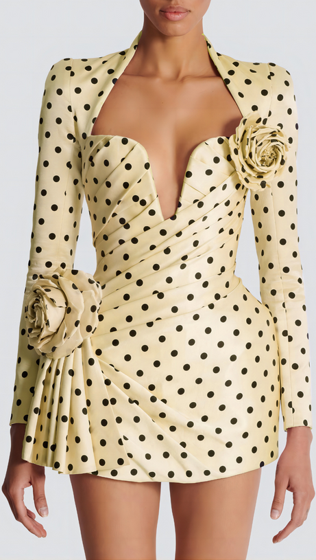JENNY POLKA DOTS SATIN MINI DRESS IN YELLOW