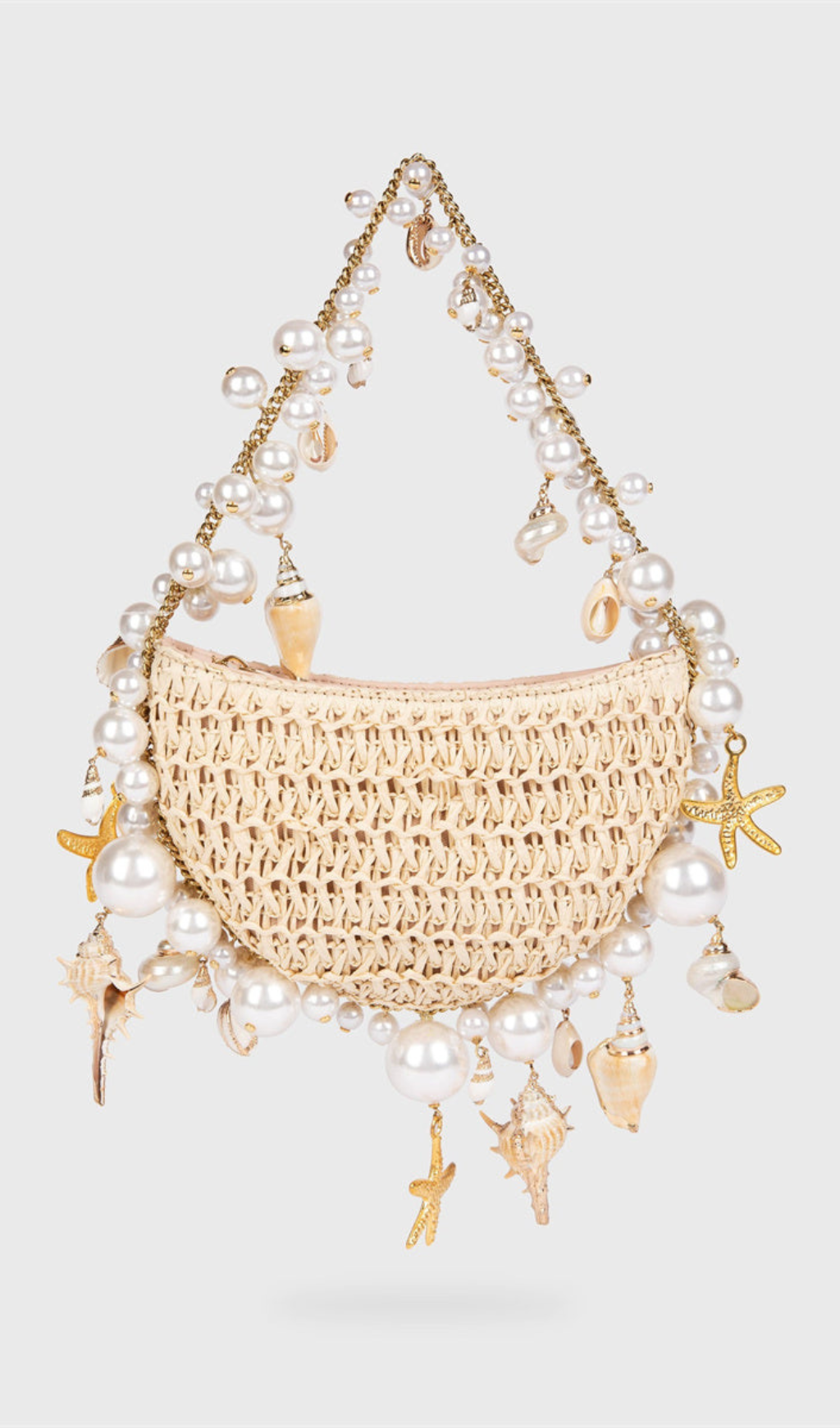 BORSA IN RAFIA CON PERLE E CONCHIGLIE DI CAMILLA