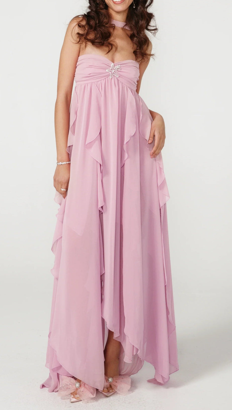 UNREGELMÄSSIGES MAXIKLEID AUS SPITZE IN Lila