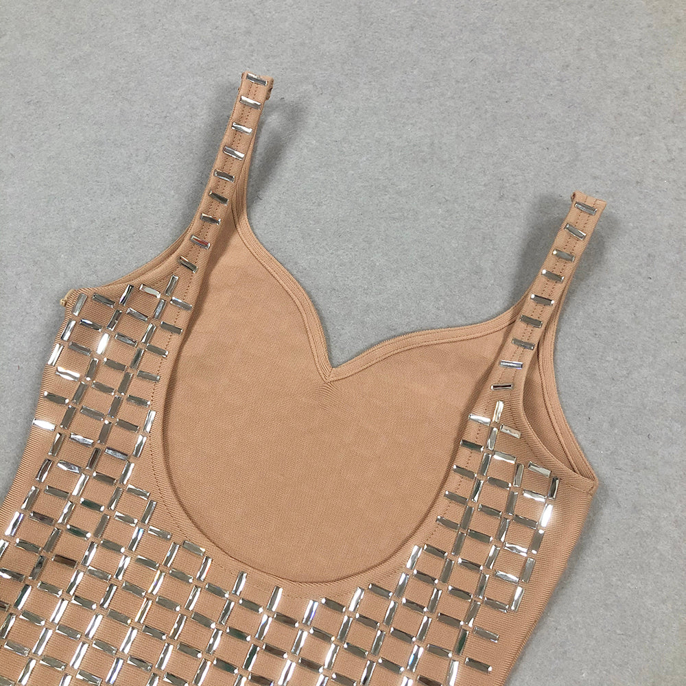 Paillettenverziertes Midikleid mit Schlitz in Apricot
